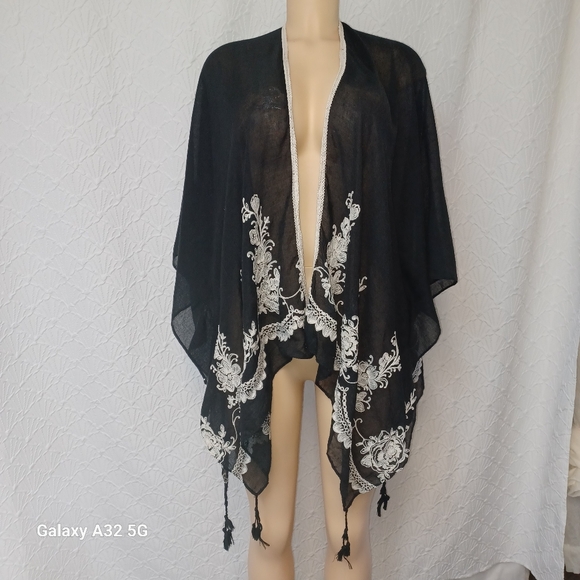 David and Young Tops - David and Young  Black Sheer Kimono with White Detailing oversize
